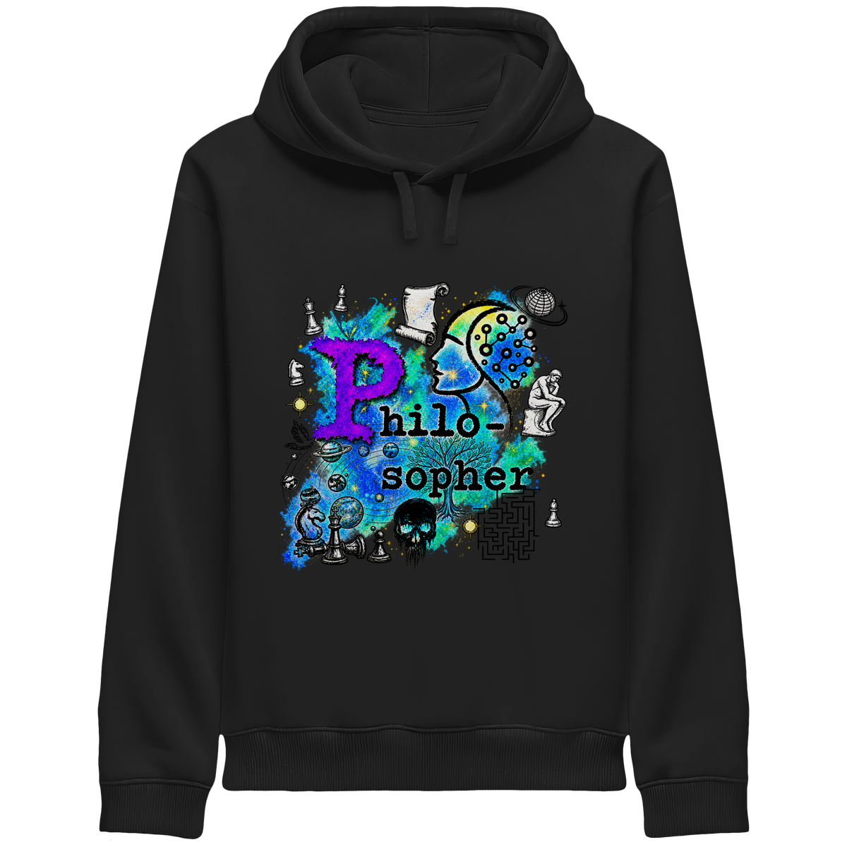 Der Philosoph – Bio-Kapuzenpullover mit seitlichen Eingrifftaschen